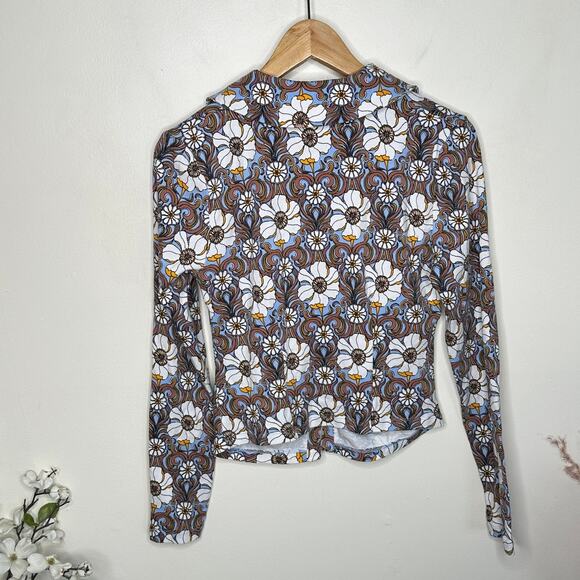 ANTHROPOLOGIE x MAEVE Ruched Floral Button Up Top Sz M {2C54} - Picture 4 of 5